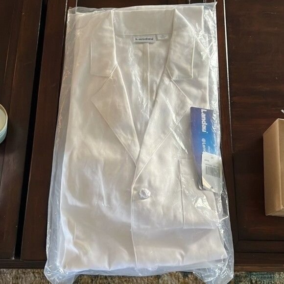 Landau Full-Length White Twill Lab Coat, Size 38 NEW - Picture 3 of 4
